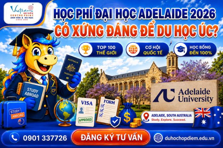 Cập nhật học phí Đại học Adelaide 2026 dành cho sinh viên quốc tế