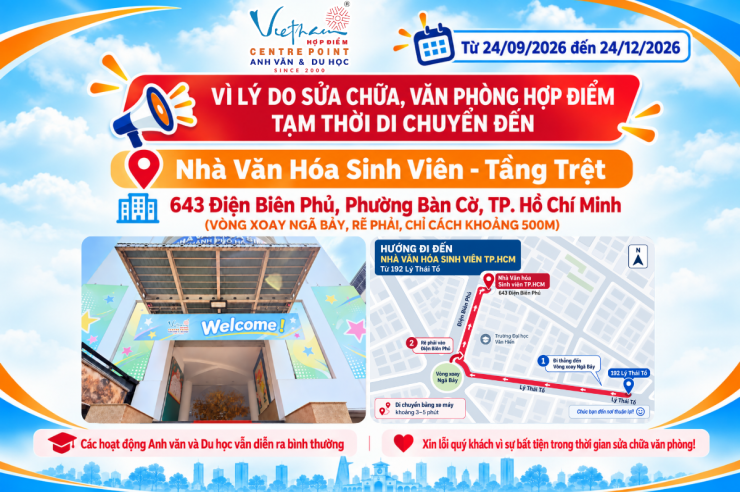 Hợp Điểm thông báo di chuyển văn phòng tạm thời từ 24/09/2026