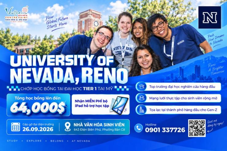 Sự kiện 26/09: Học bổng đến $64,000 khi du học University of Nevada, Reno